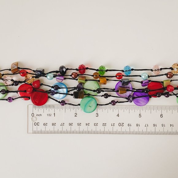 Premier Designs Bright Colorful Shell Glass Beaded Cord Funky Statement Necklace - Picture 12 of 12